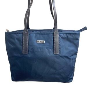 Tumi blue nylon and leather tote bag